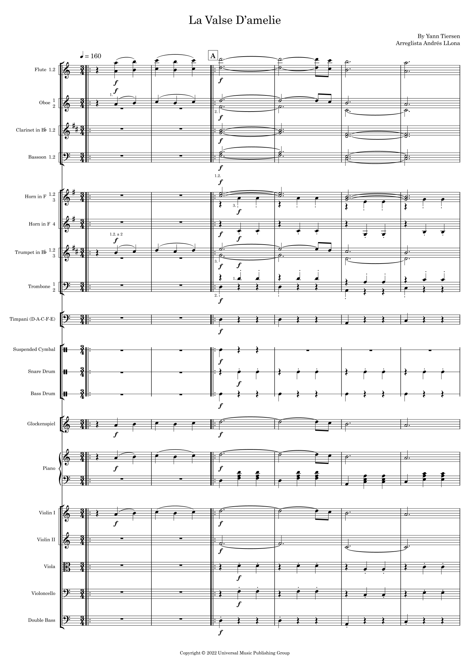 La Valse D'amelie - Version Orchestre (arr. Andrés LLona) by Yann Tiersen 管弦乐团 - 预览