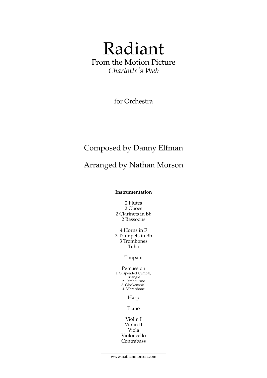 Radiant (arr. Nathan Morson) by Danny Elfman Full Orchestra