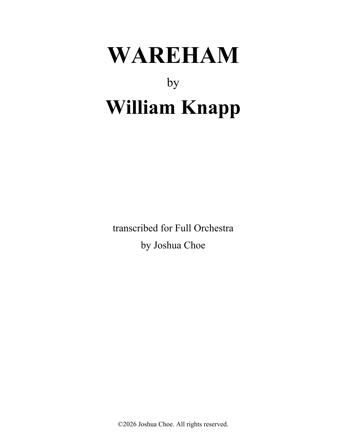 WAREHAM (arr. Joshua Choe) by William Knapp Full Orchestra