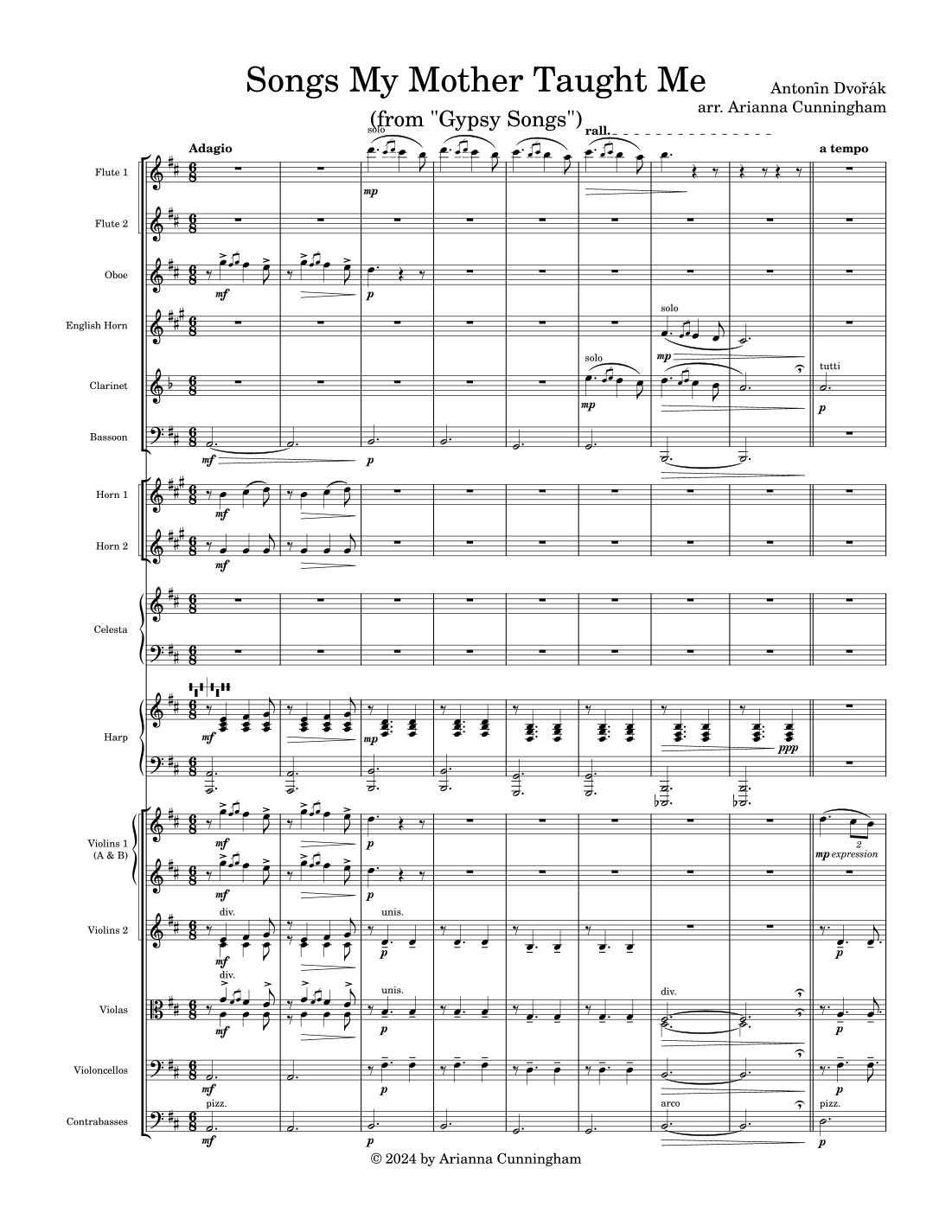Songs My Mother Taught Me (arr. Arianna Cunningham) by Antoni´n Dvor?a´k Full Orchestra
