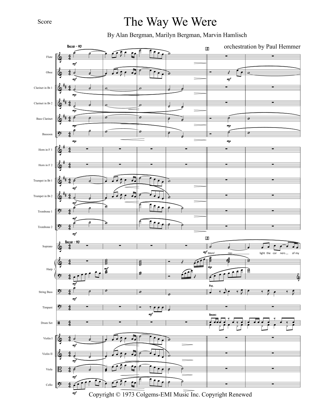 The Way We Were (arr. Paul Hemmer) by Barbra Streisand 管弦乐团 - 预览