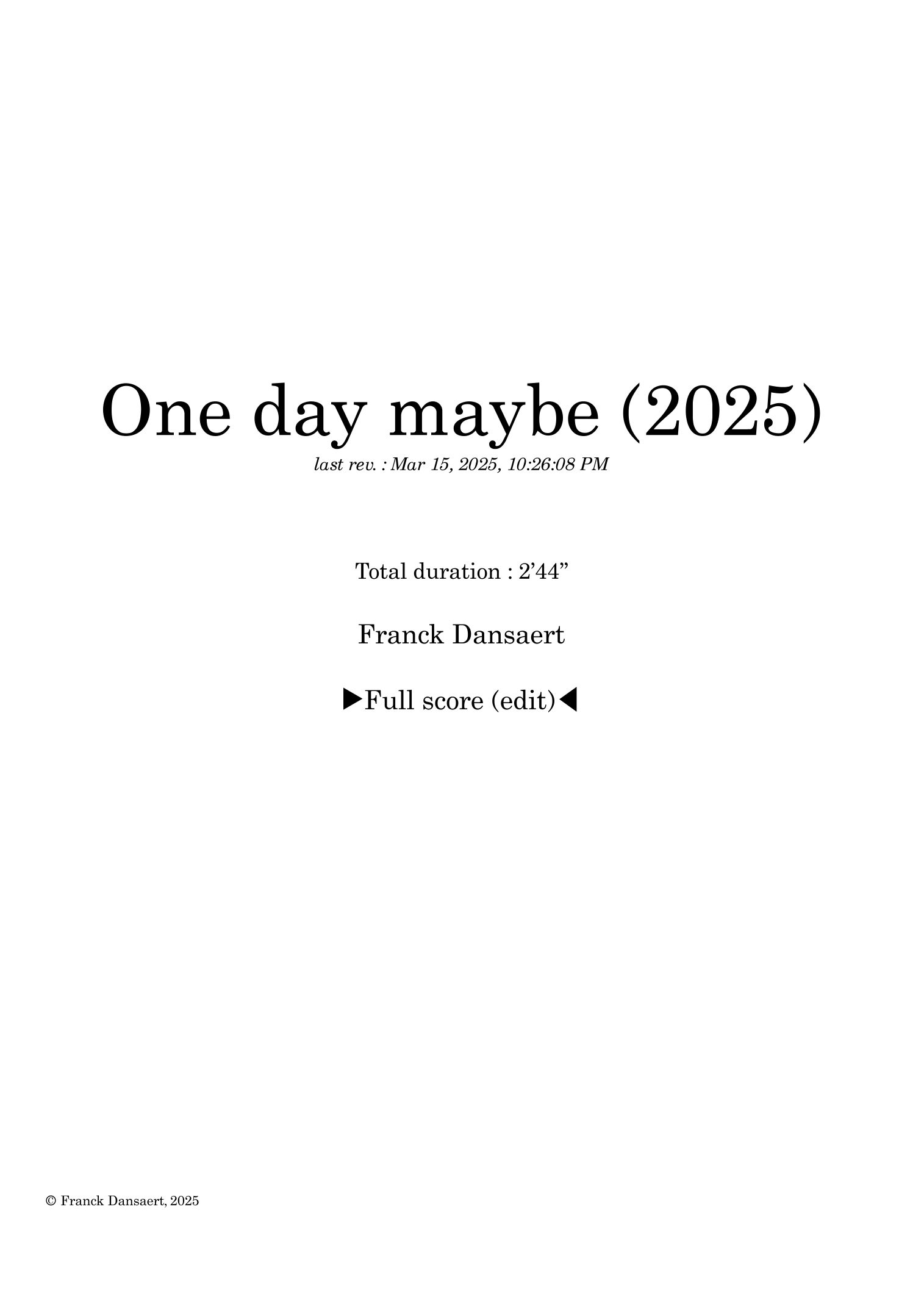 One Day Maybe - Score Only by Franck Dansaert Full Orchestra