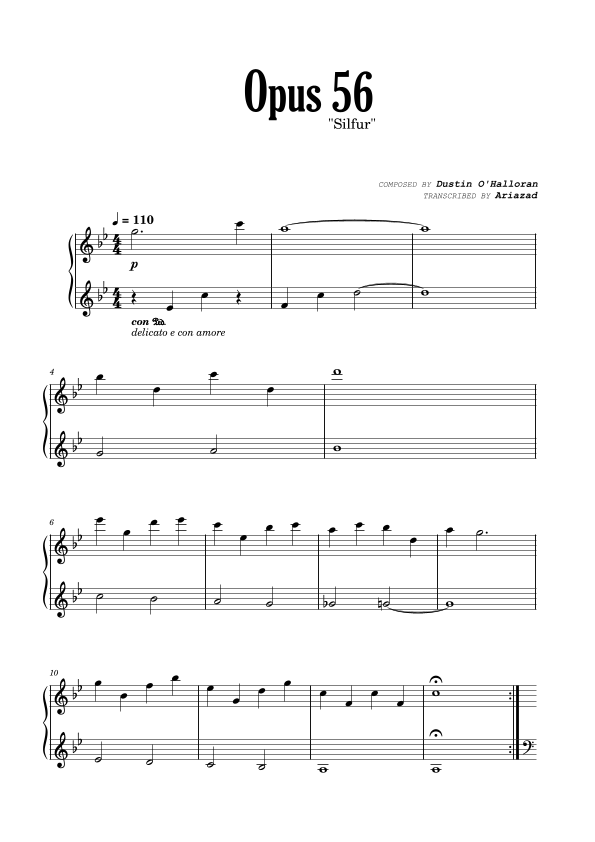 Opus 56 Sheet Music Dustin O'Halloran Piano Solo
