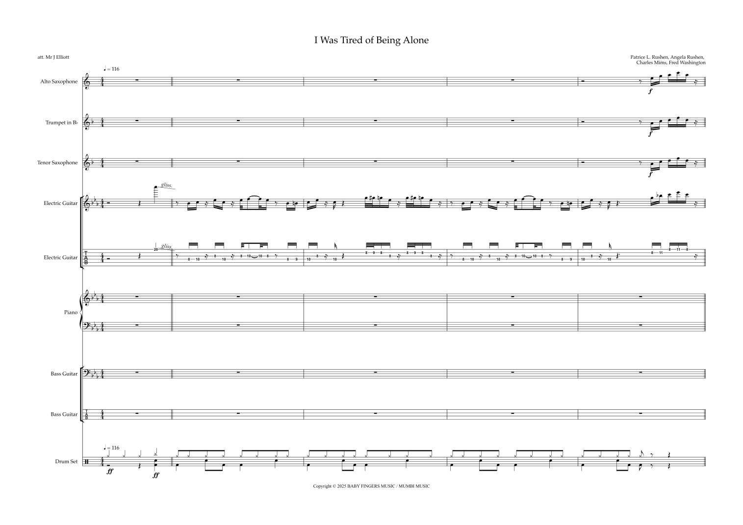 I Was Tired Of Being Alone (arr. Jasper Elliott) by Angela Rushen Sheet ...