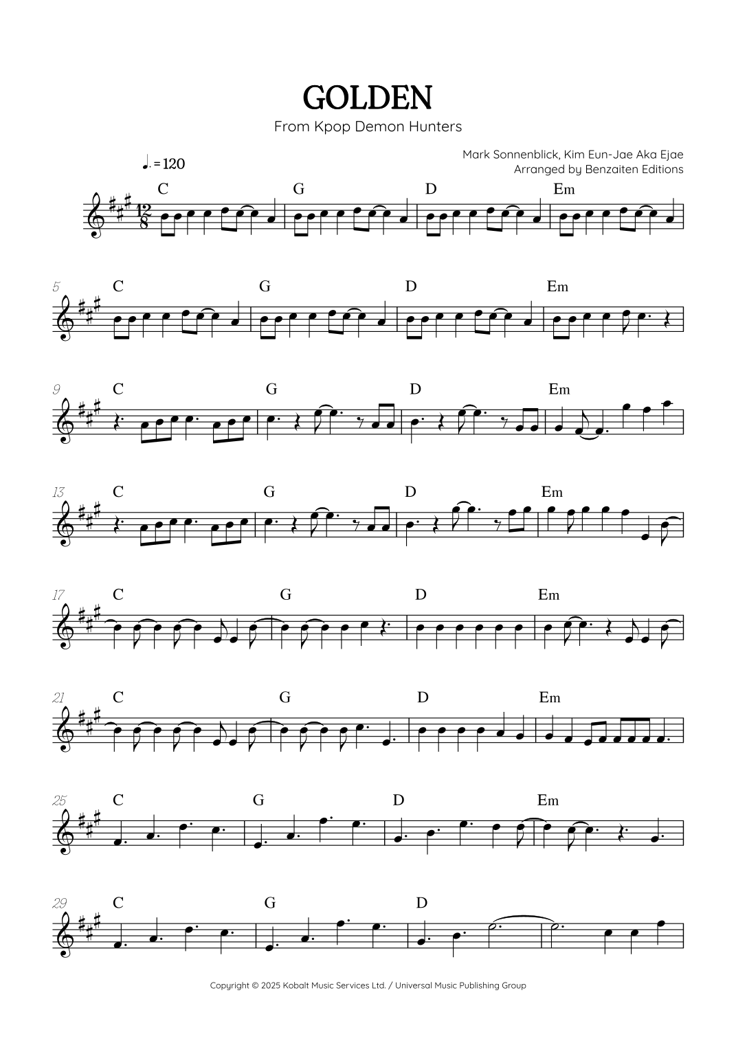 Golden (arr. Benzaiten Editions) by Huntr/X (Ejae, Audrey Nuna And