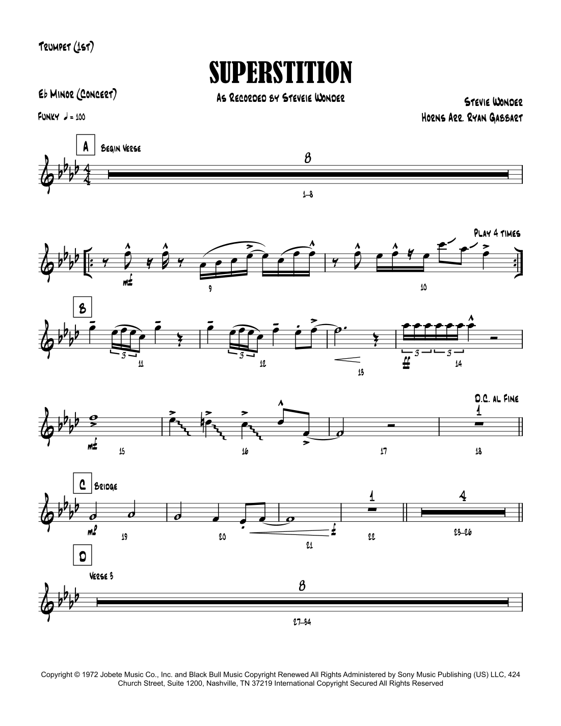 Superstition by Stevie Wonder Sheet Music for Performance Ensemble