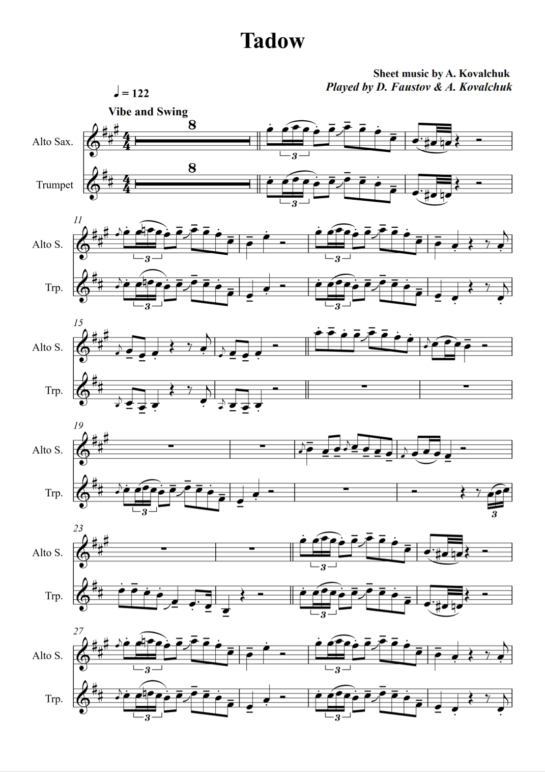 Tadow Sheet Music Artur Kovalchuk and Dima Faustov Instrumental Duet