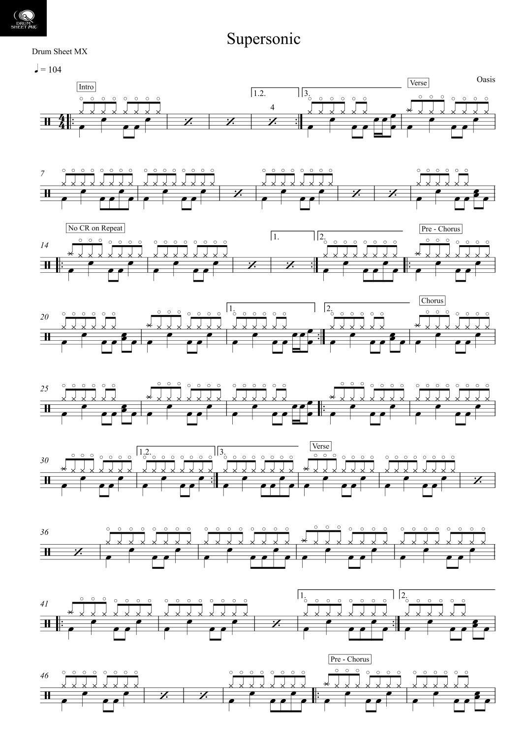 Wonderwall by Oasis Sheet Music for Drums at Sheet Music Direct
