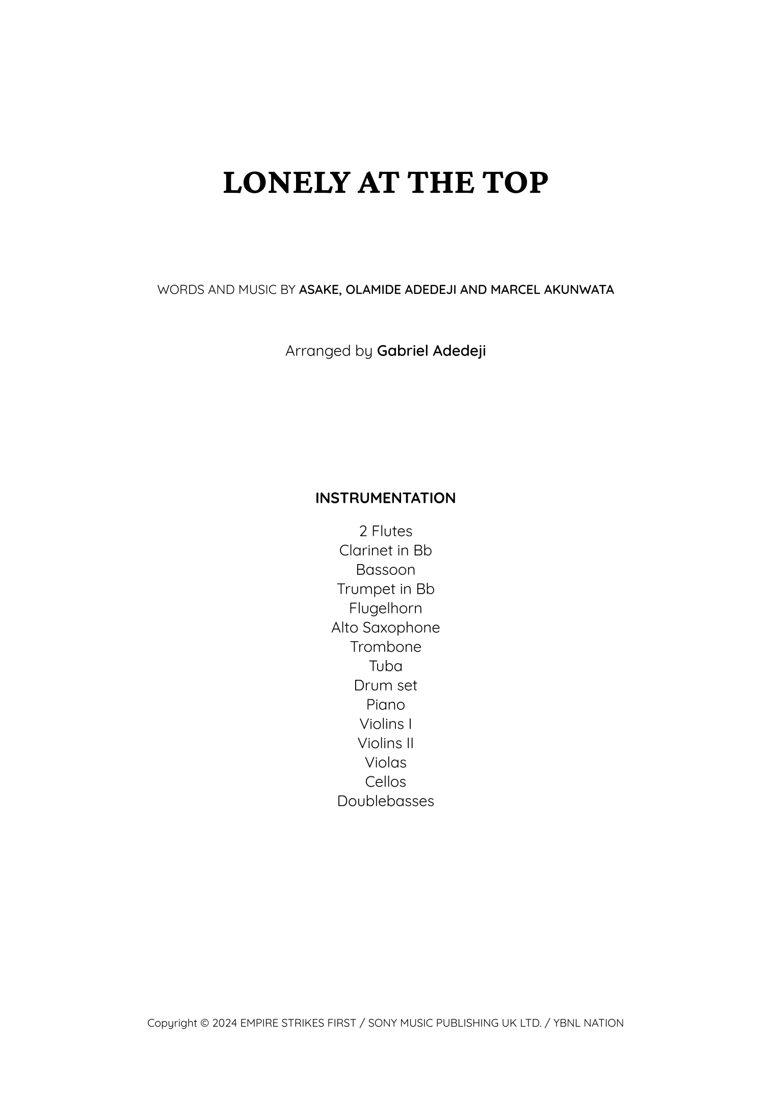 Lonely At The Top (arr. Gabriel Adedeji) by Asake 管弦乐团 - 预览