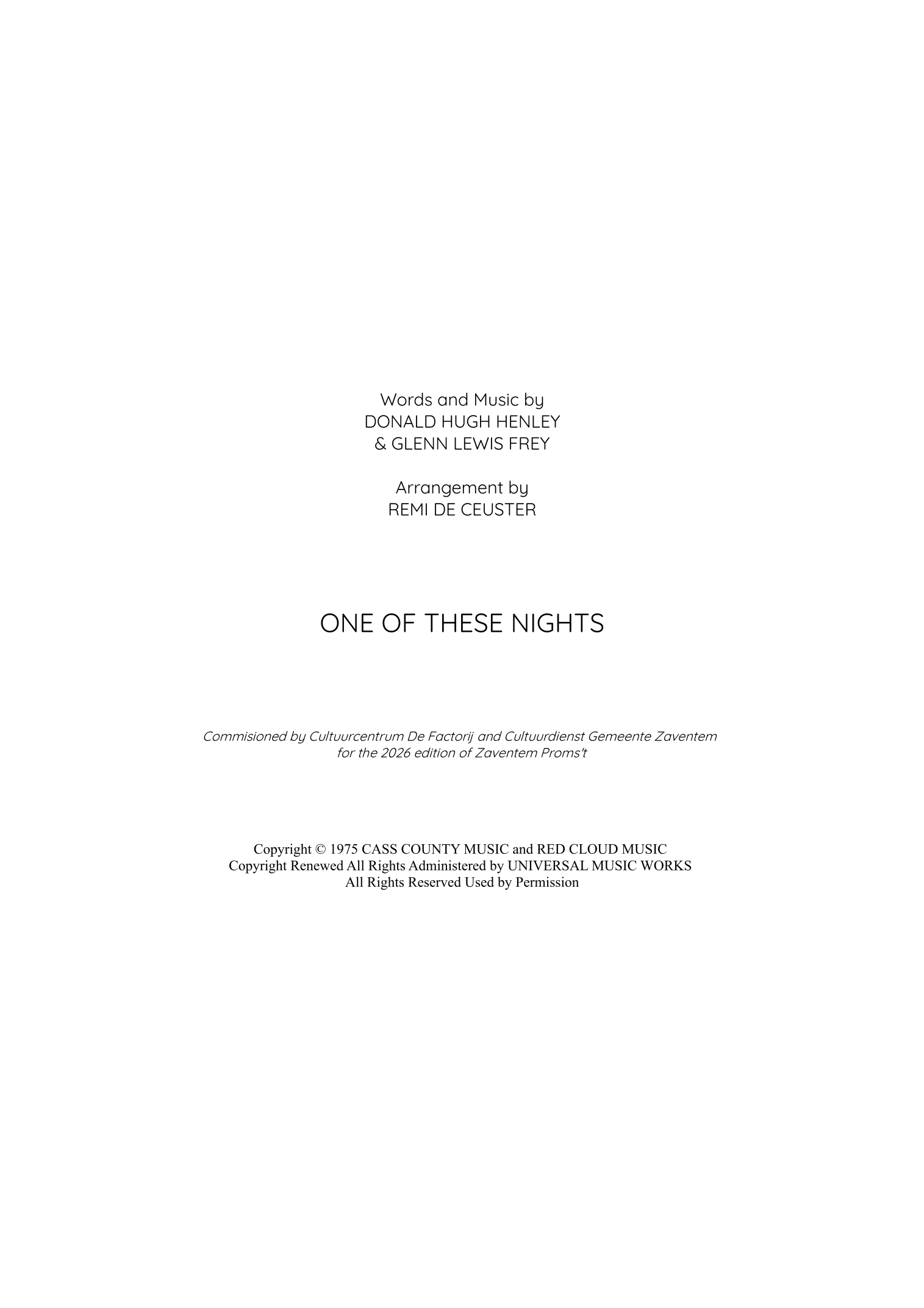 One Of These Nights (arr. Remi De Ceuster) by Eagles Full Orchestra