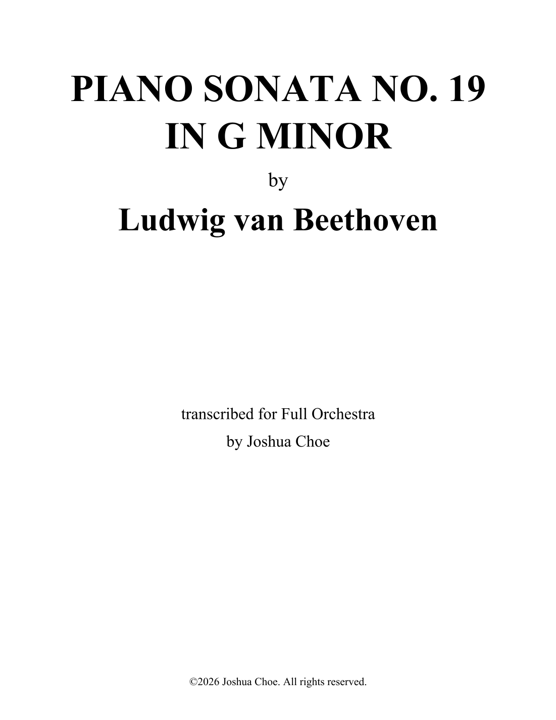 Piano Sonata No. 19 in G Minor, Op. 49 No. 1 “Leichte Sonata” (arr. Joshua Choe) by Ludwig Van Beethoven 管弦乐团 - 预览