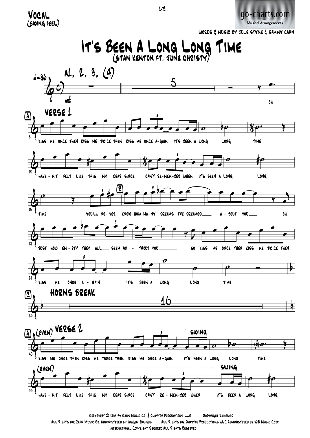 It's Been A Long, Long Time (arr. Andy Davidson (go-charts.com)) by Bing Crosby Full Orchestra
