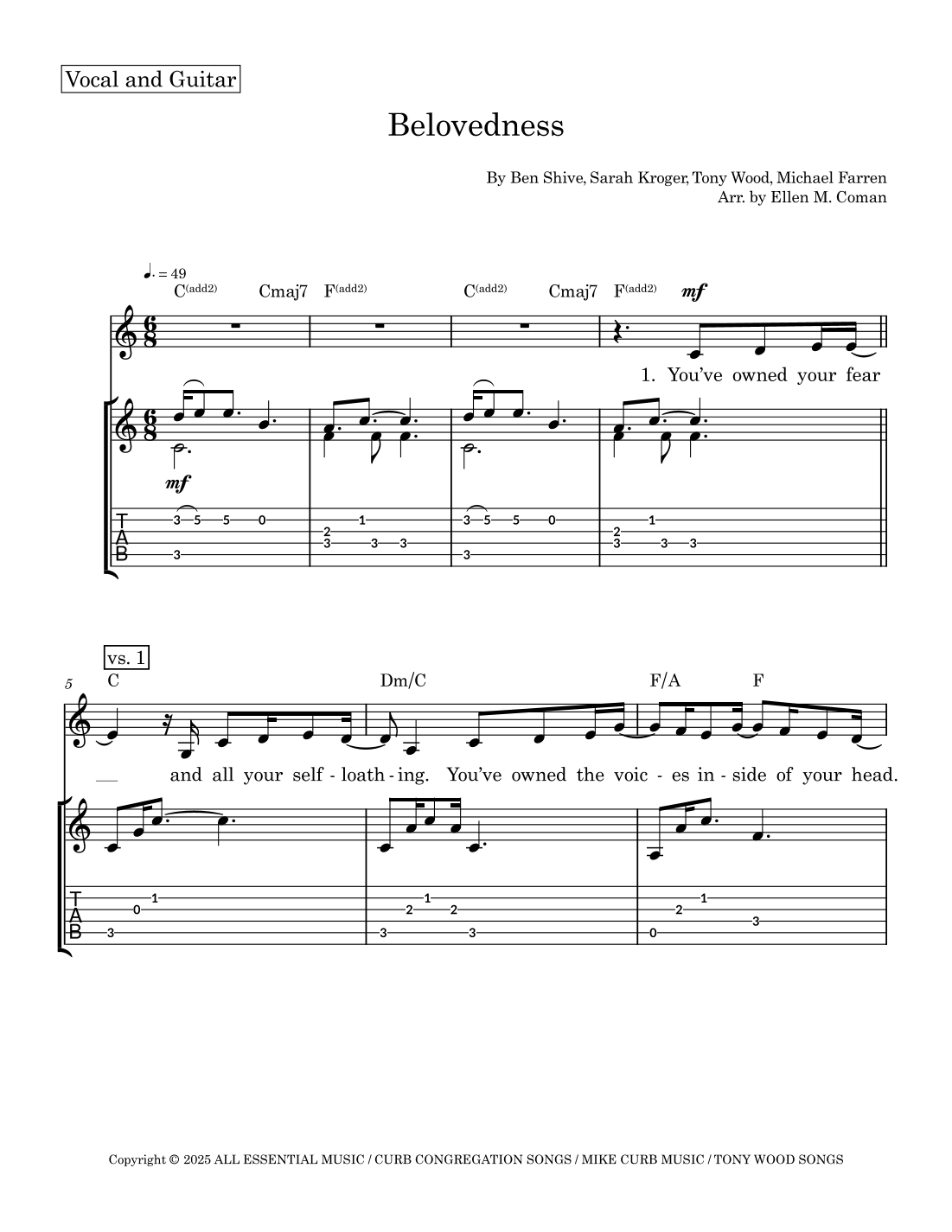 Belovedness by Sarah Kroger Sheet Music for Guitar Tab with Voice (arr ...