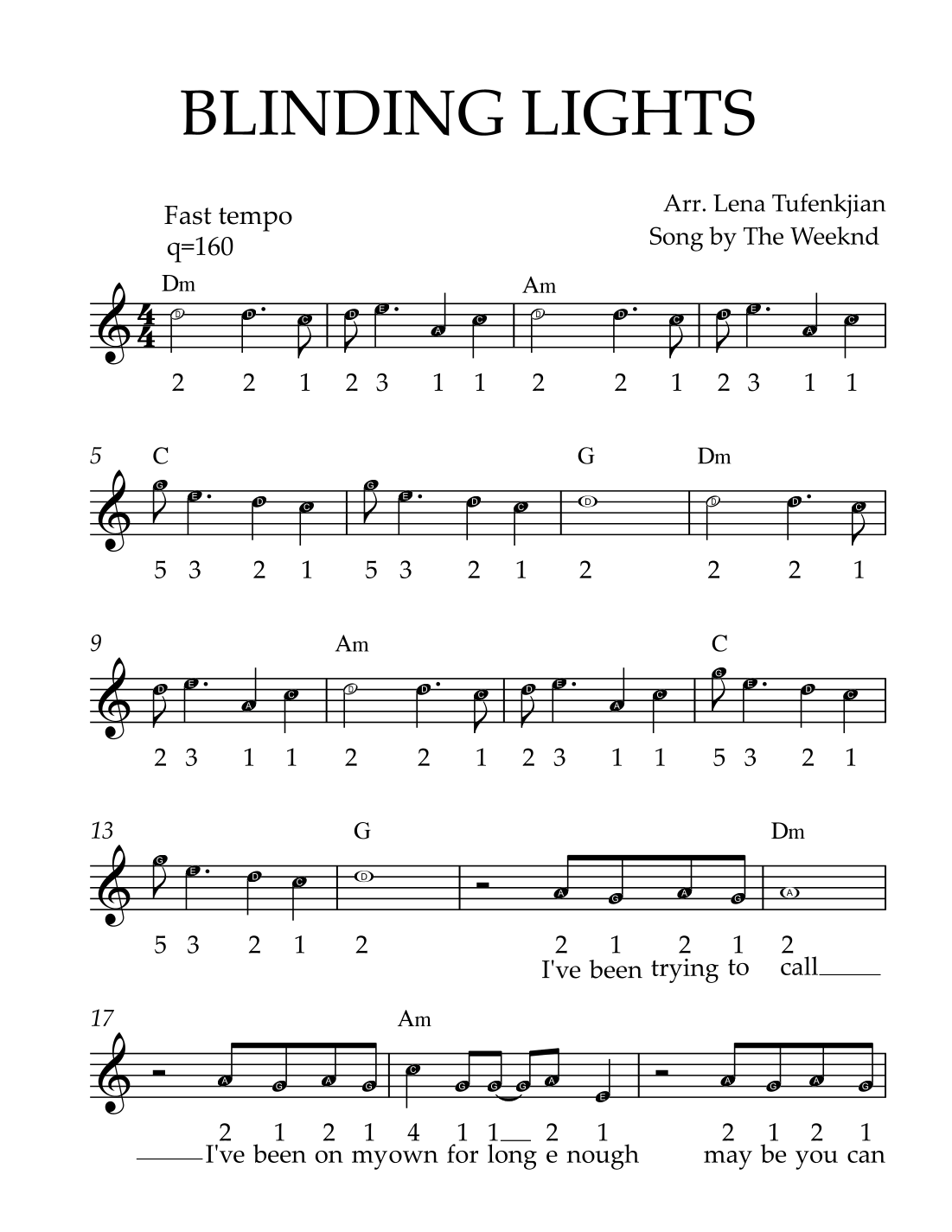 Blinding Lights (arr. Lena Tufenkjian) by The Weeknd Sheet Music for ...