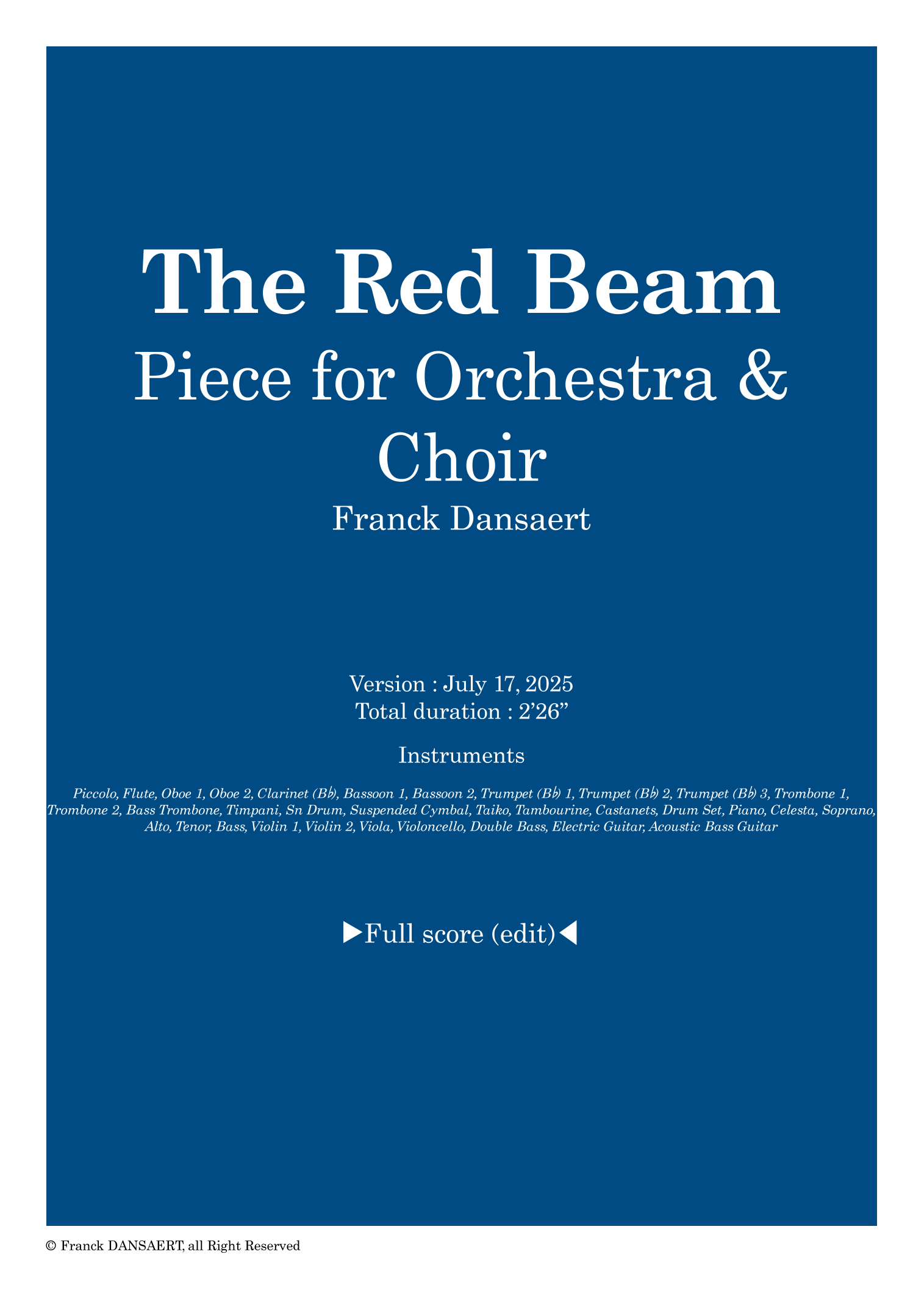The Red Beam - 仅总谱 (Franck Dansaert - 管弦乐团) - 预览