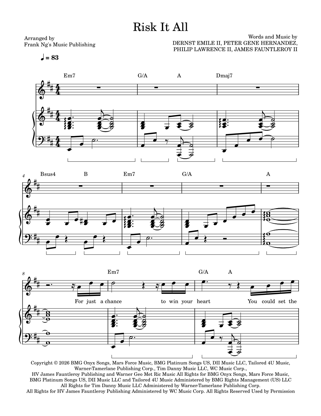 Risk It All by Bruno Mars Sheet Music for Piano & Vocal (arr. Frank Ng ...
