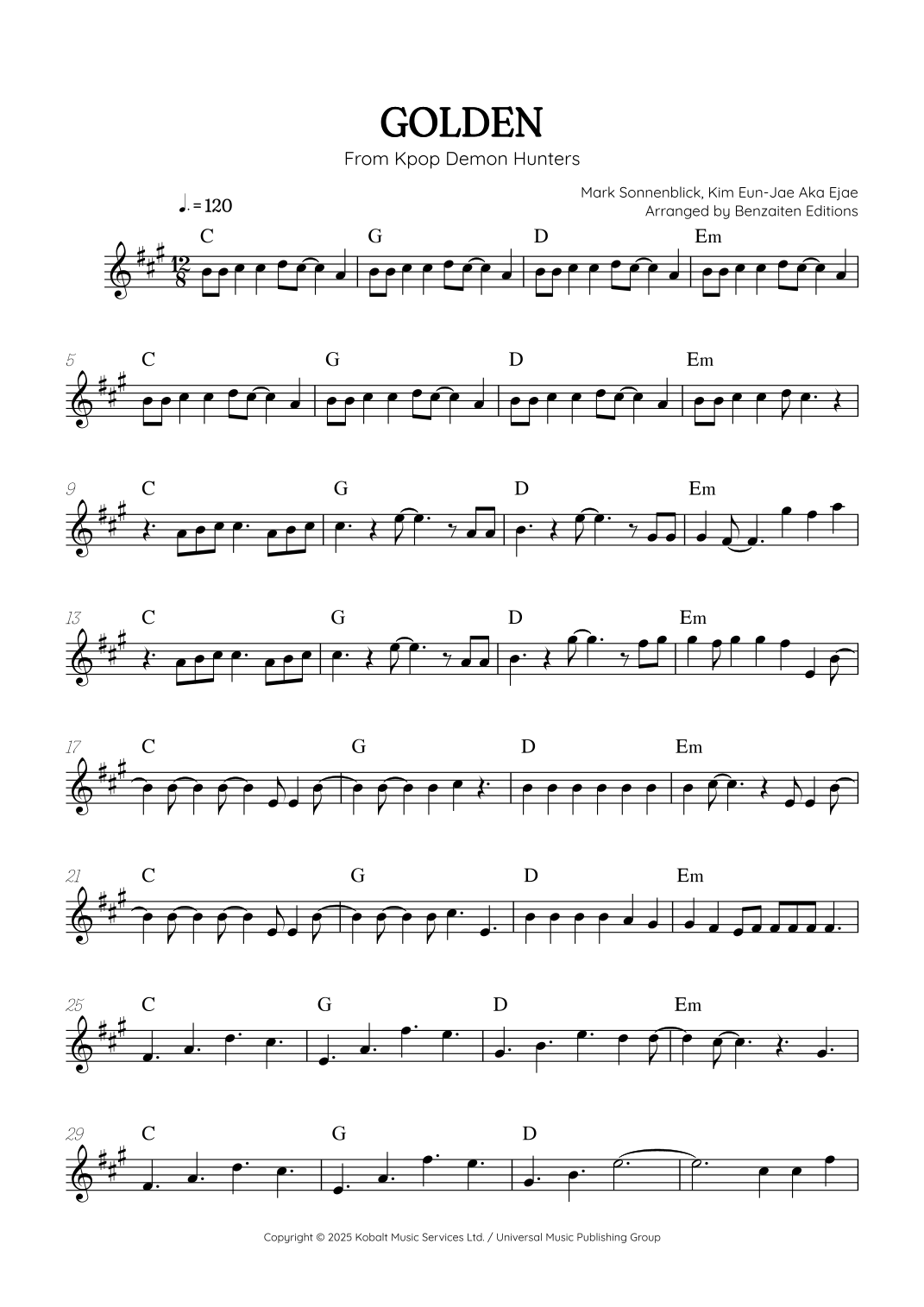 Golden by Huntr/X (Ejae, Audrey Nuna And Rei Ami) Sheet Music for