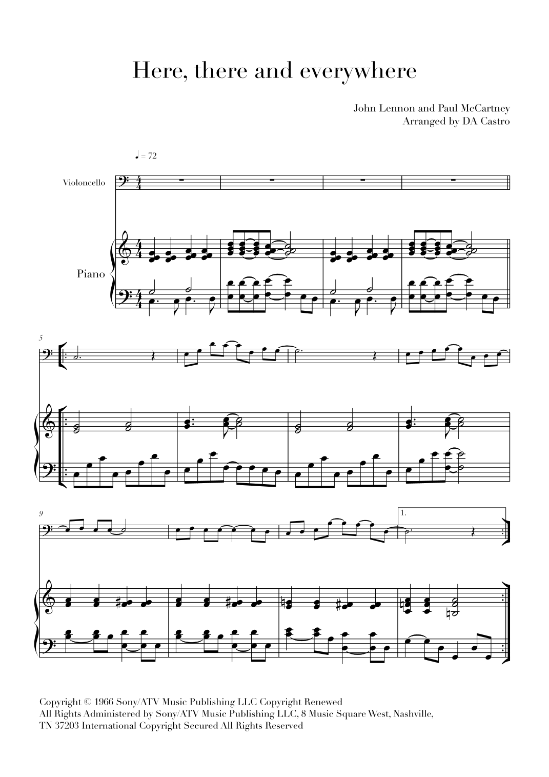 Here, There And Everywhere by The Beatles Sheet Music for Piano