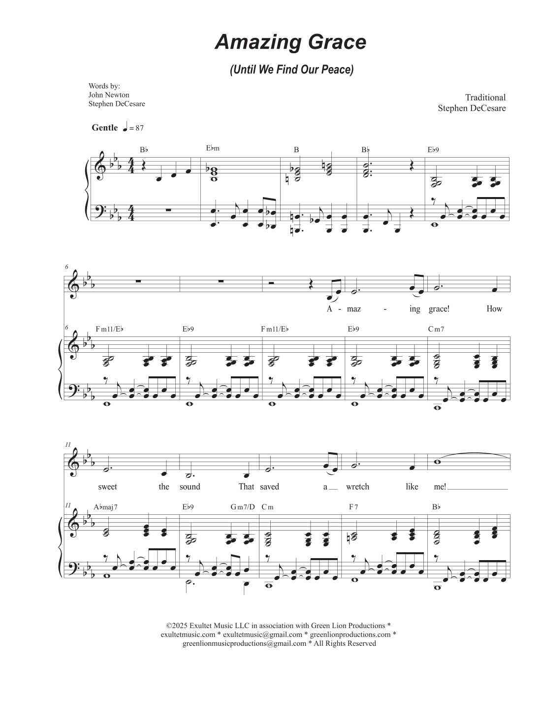 Amazing Grace (Until We Find Our Peace) (2-part choir - (Soprano and Tenor) Digital Sheet Music