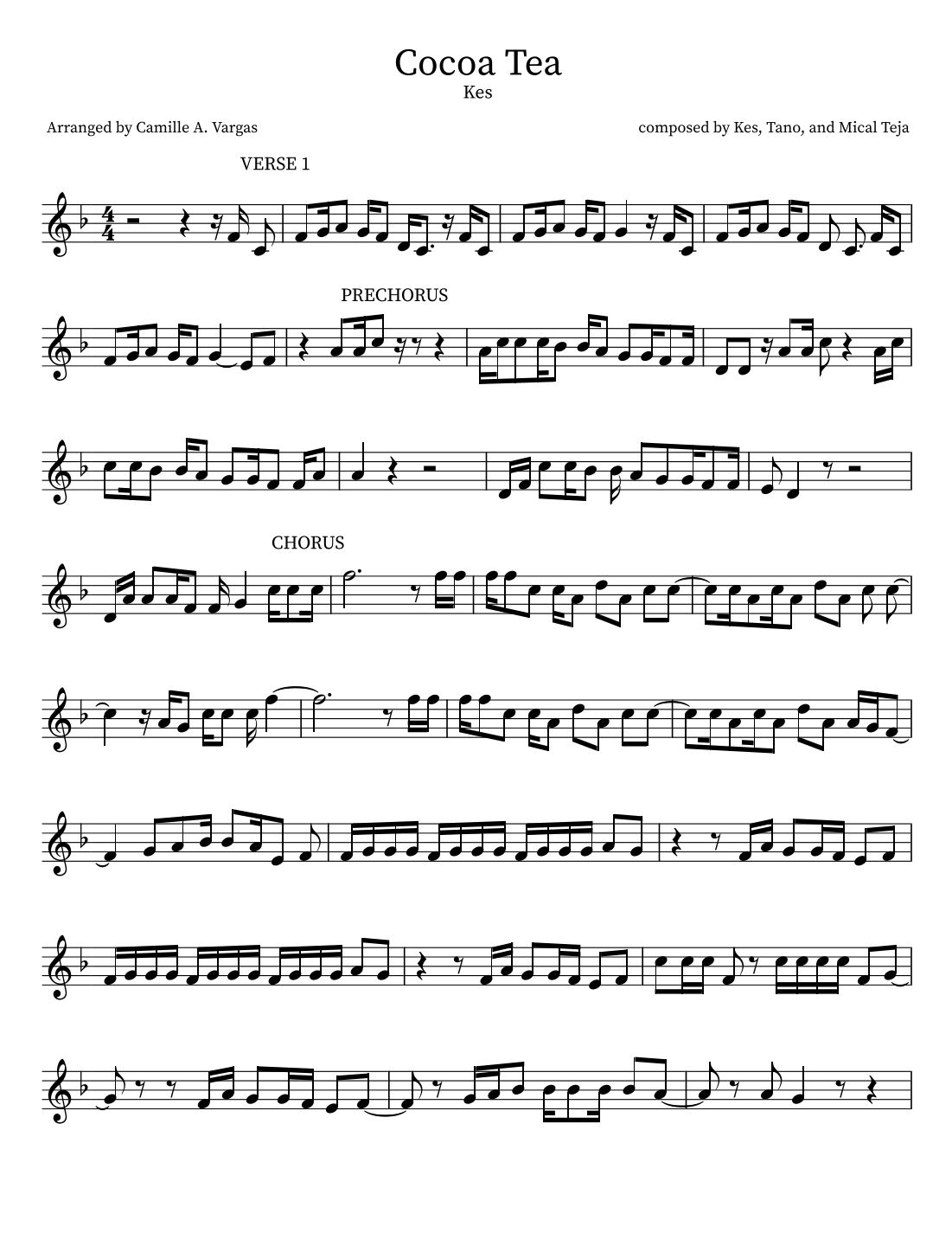 Cocoa Tea by Kes Sheet Music for Instrumental Solo (arr. Camille A ...