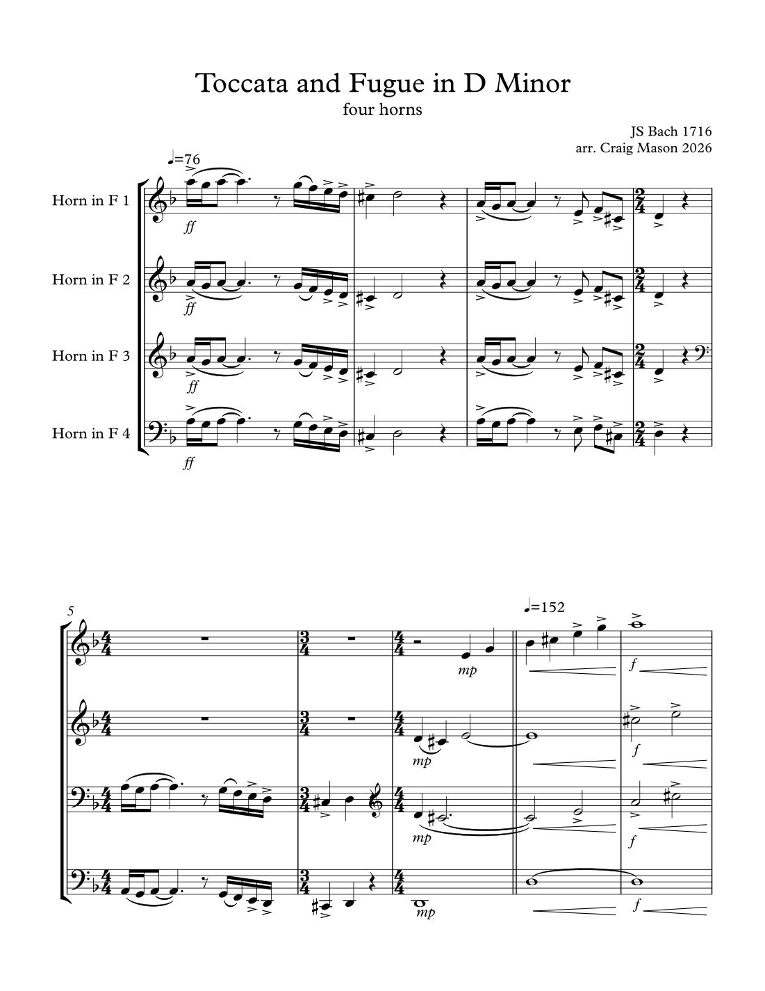 Toccata and Fugue in D Minor (arr. Craig Mason) by JS Bach Sheet Music ...