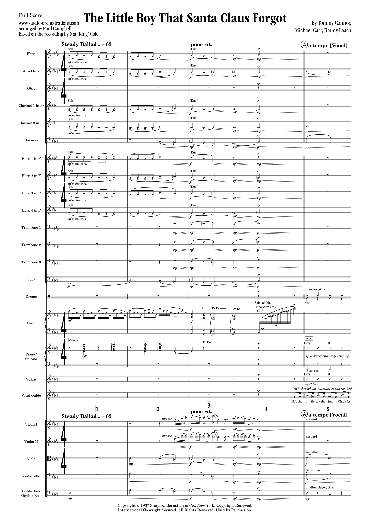 The Little Boy That Santa Claus Forgot (arr. Paul Campbell / Studio Orchestrations) by Michael Carr Full Orchestra