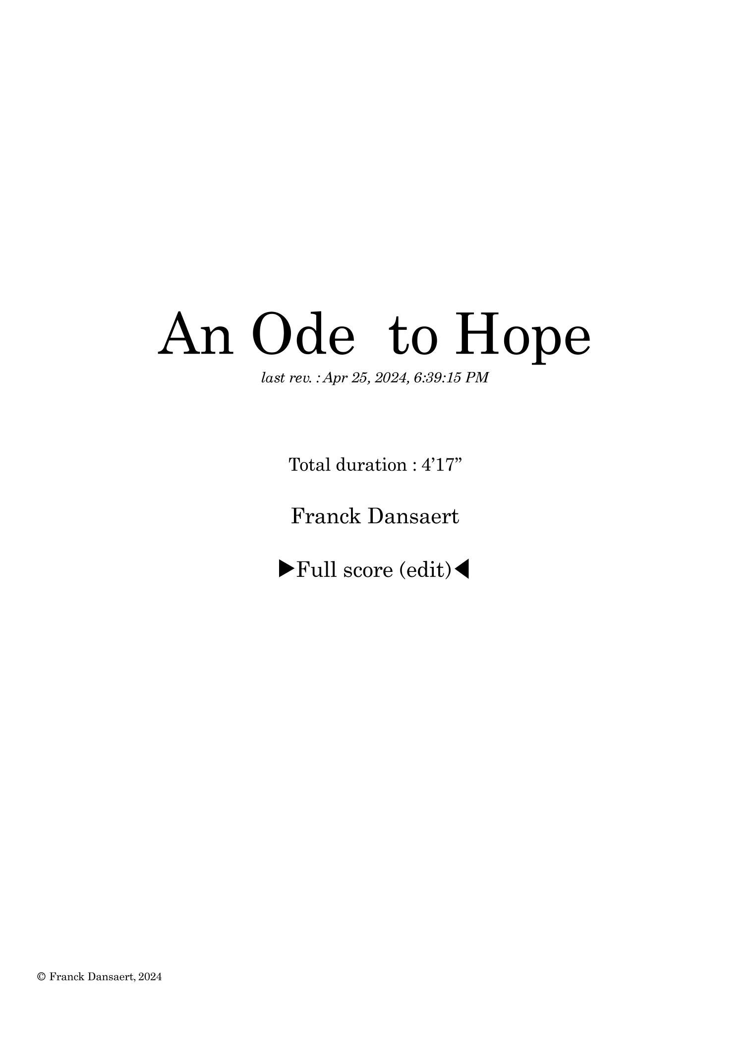 【弗兰克·丹萨特《希望颂》管弦乐总谱】An Ode to Hope - Score Only by Franck Dansaert Full Orchestra PDF乐谱下载