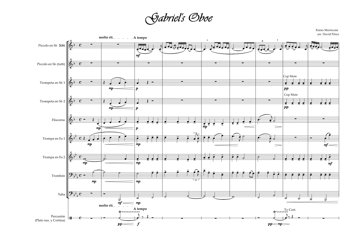 Gabriel's Oboe for Brass EnsembleMorricone Sheet Music David Pérez