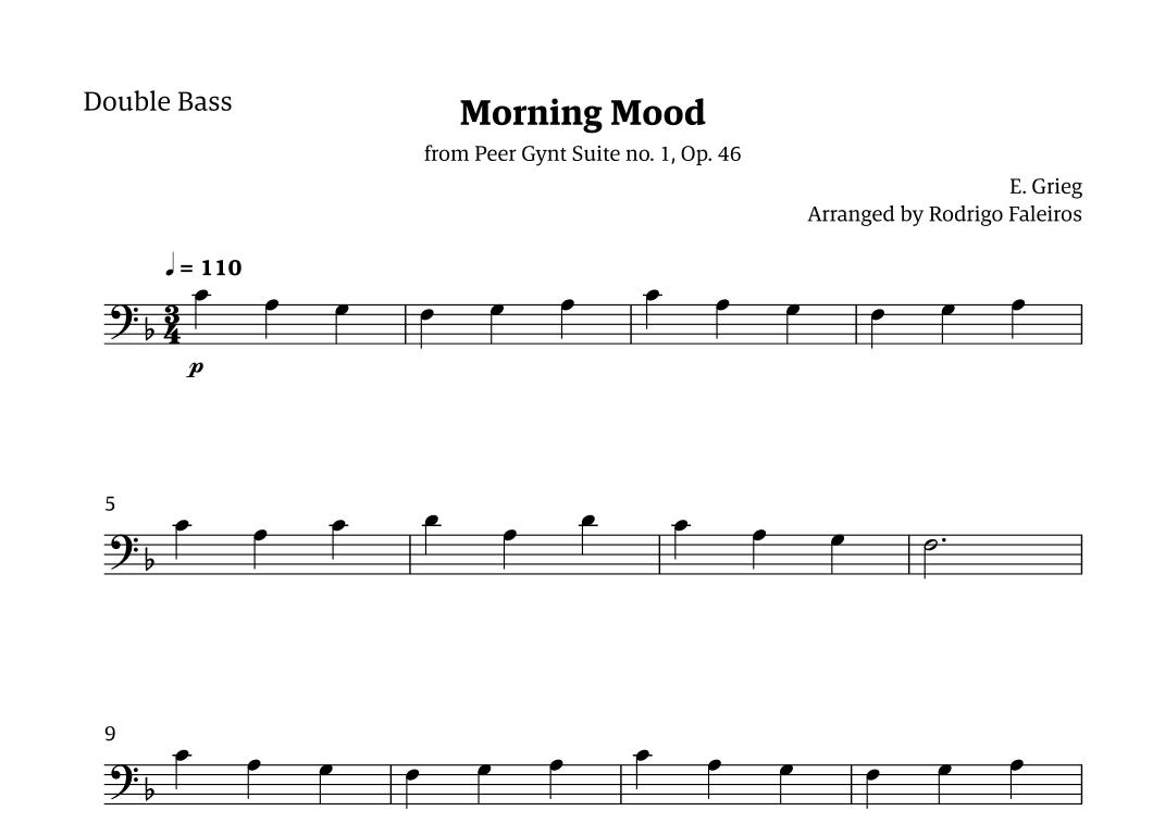 Morning Mood solo Double Bass Level 1 arr Rodrigo Faleiros By 