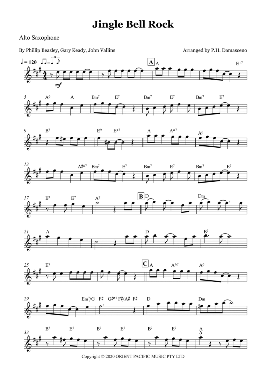 Jingle Bell Rock Sheet Music John Mcintyre Vallins Alto Sax Solo