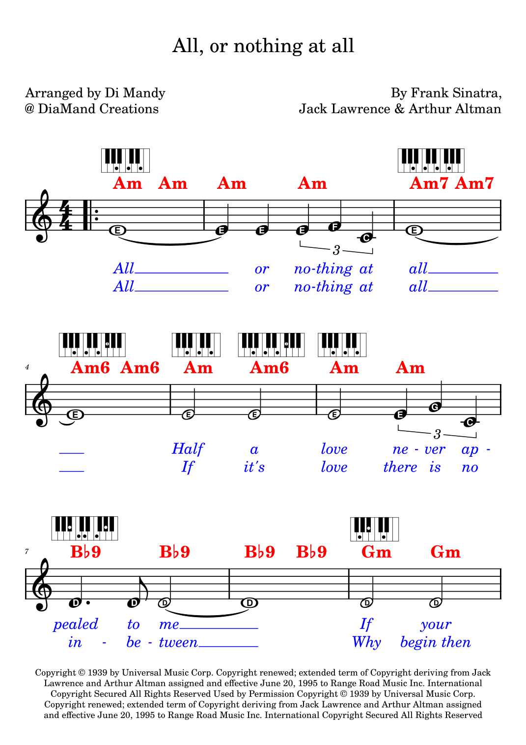 ヴォーカル＆ビッグバンド譜「ALL OR NOTHING AT ALL」(絶版) ALL OR NOTHING AT ALL - Jazz Ensemble (Big Band), Marina Music's