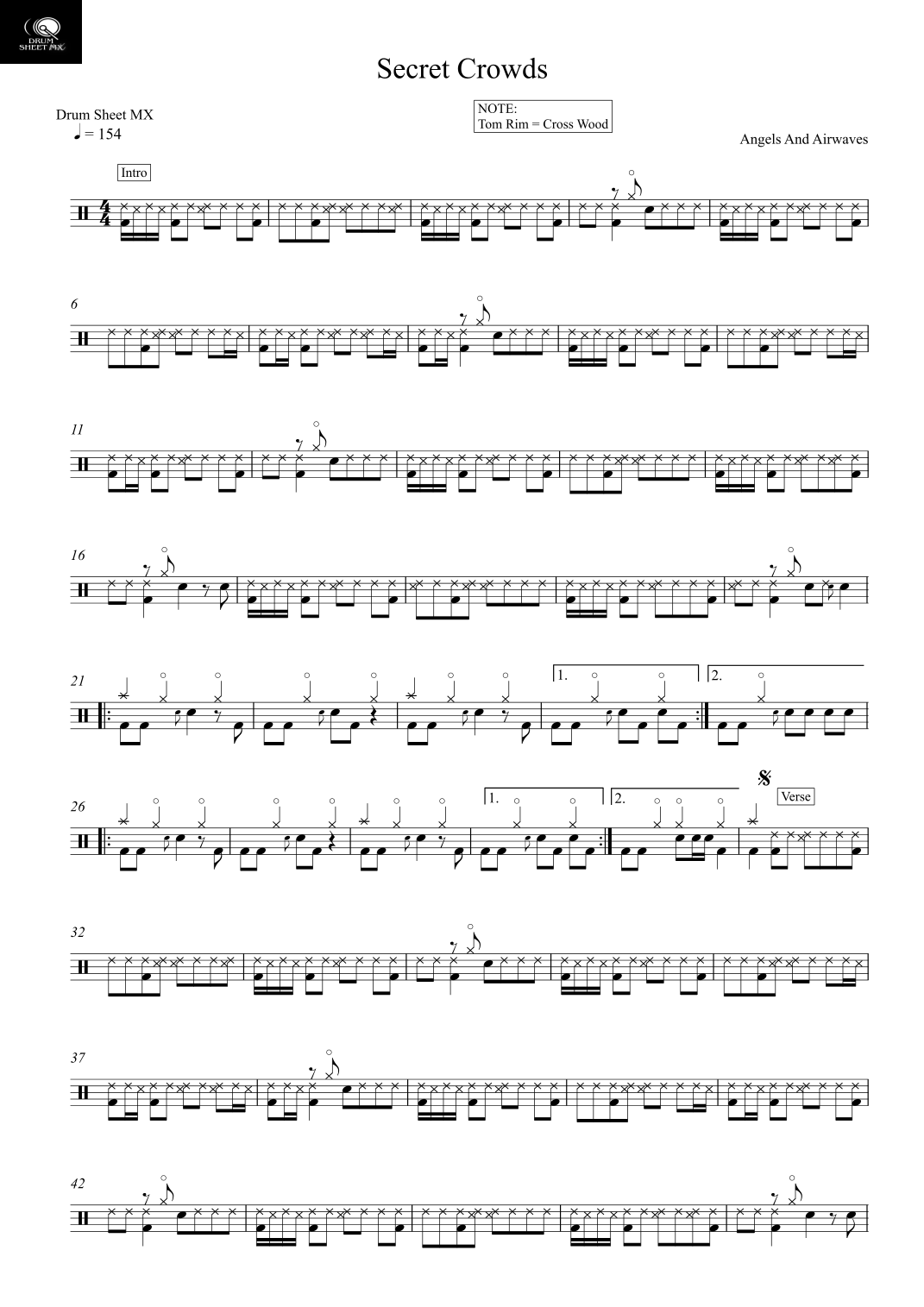 Secret Crowds (arr. Drum Sheet MX) by Angels And Airwaves Sheet Music ...