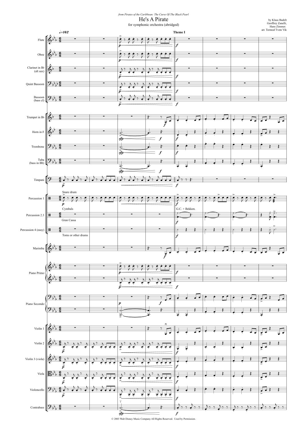 He's A Pirate (arr. Tormod Tvete Vik) by Geoffrey Zanelli Full Orchestra