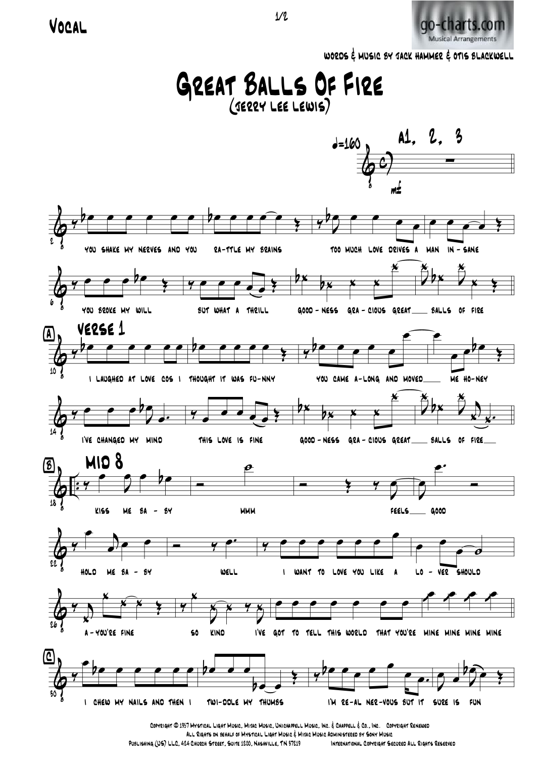 Great Balls Of Fire (arr. Andy Davidson go-charts.com) by Jerry Lee Lewis Full Orchestra