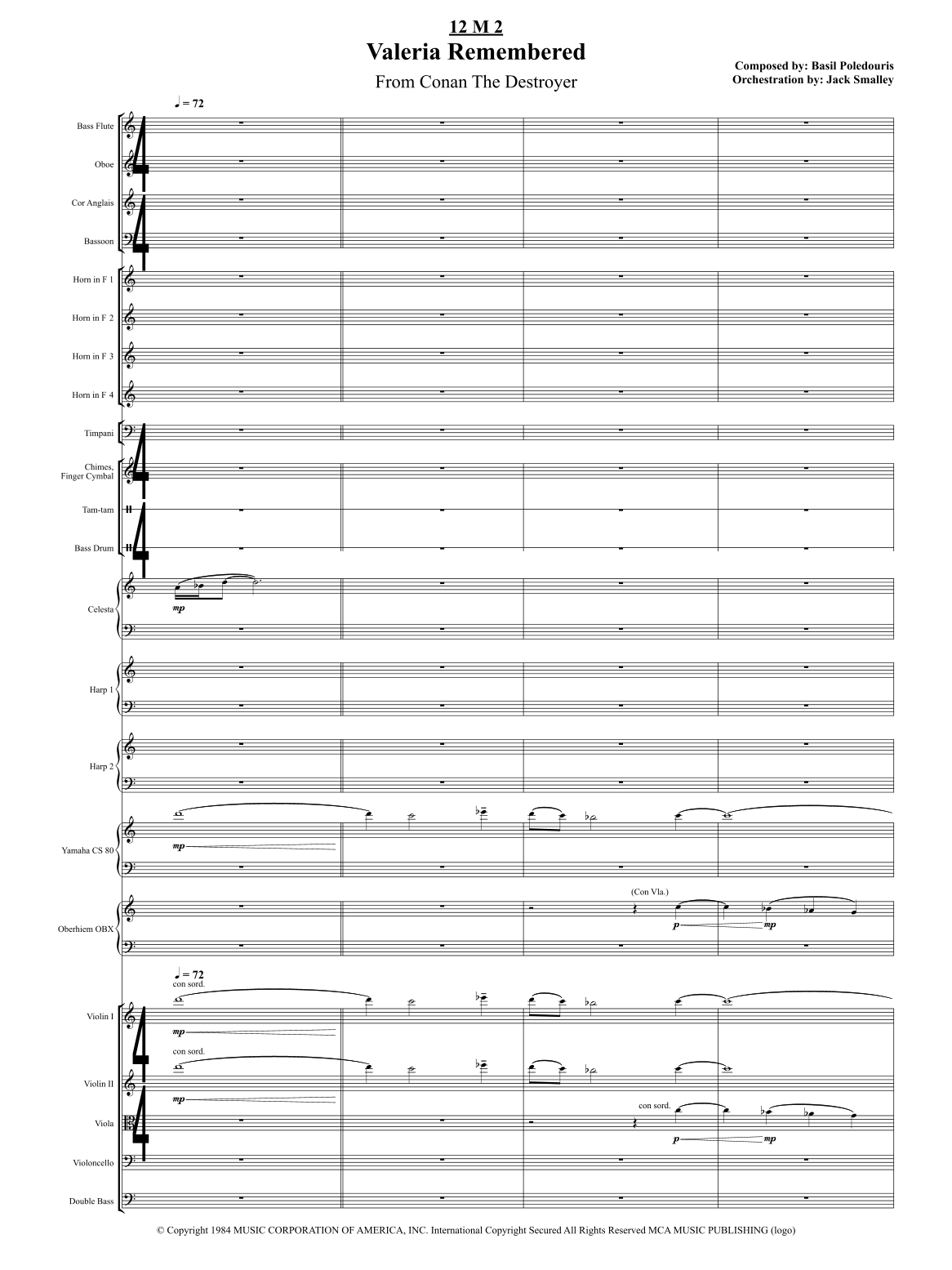 Valeria Remembered - Score Only (arr. Hollywood Music Publishing) by Basil Poledouris Full Orchestra
