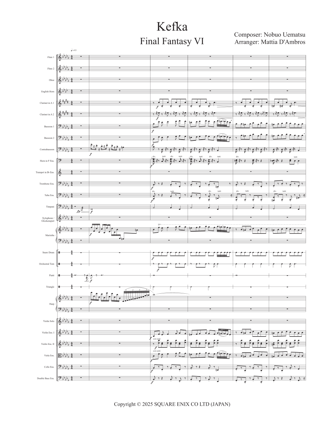 Kefka - 仅总谱 (arr. D'Ambros Mattia) by Nobuo Uematsu 管弦乐团 - 预览
