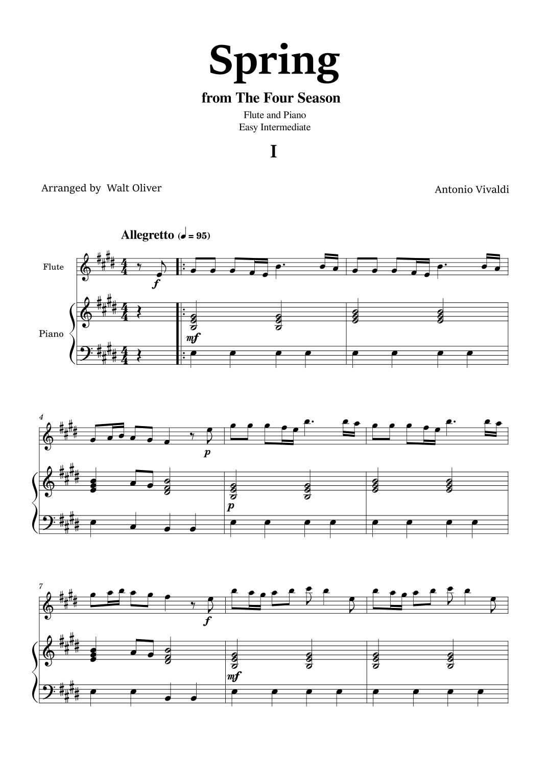 Vivaldi - The Four Seasons - Spring - 1st mov. - Easy Intermediate ...