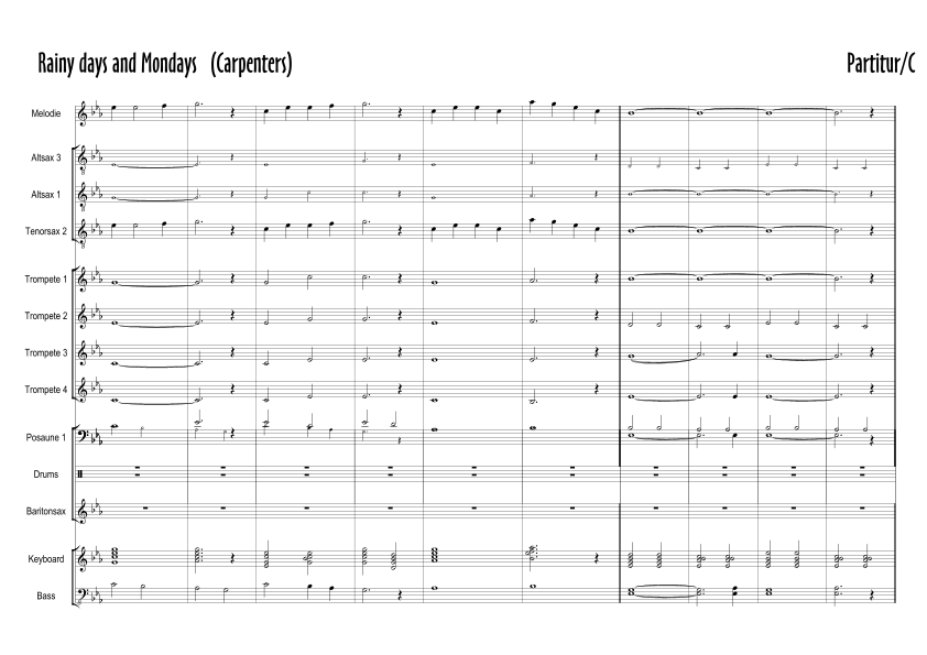 Rainy Days And Mondays Sheet Music The Carpenters Performance Ensemble
