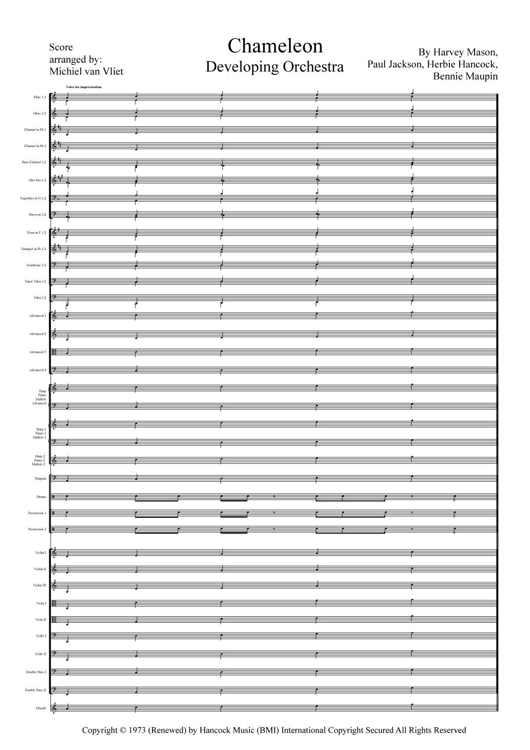 【巴迪·里奇《变色龙》管弦乐总谱（米歇尔·范·弗利特改编）】Chameleon (arr. Michiel van Vliet) by Buddy Rich Full Orchestra PDF乐谱下载