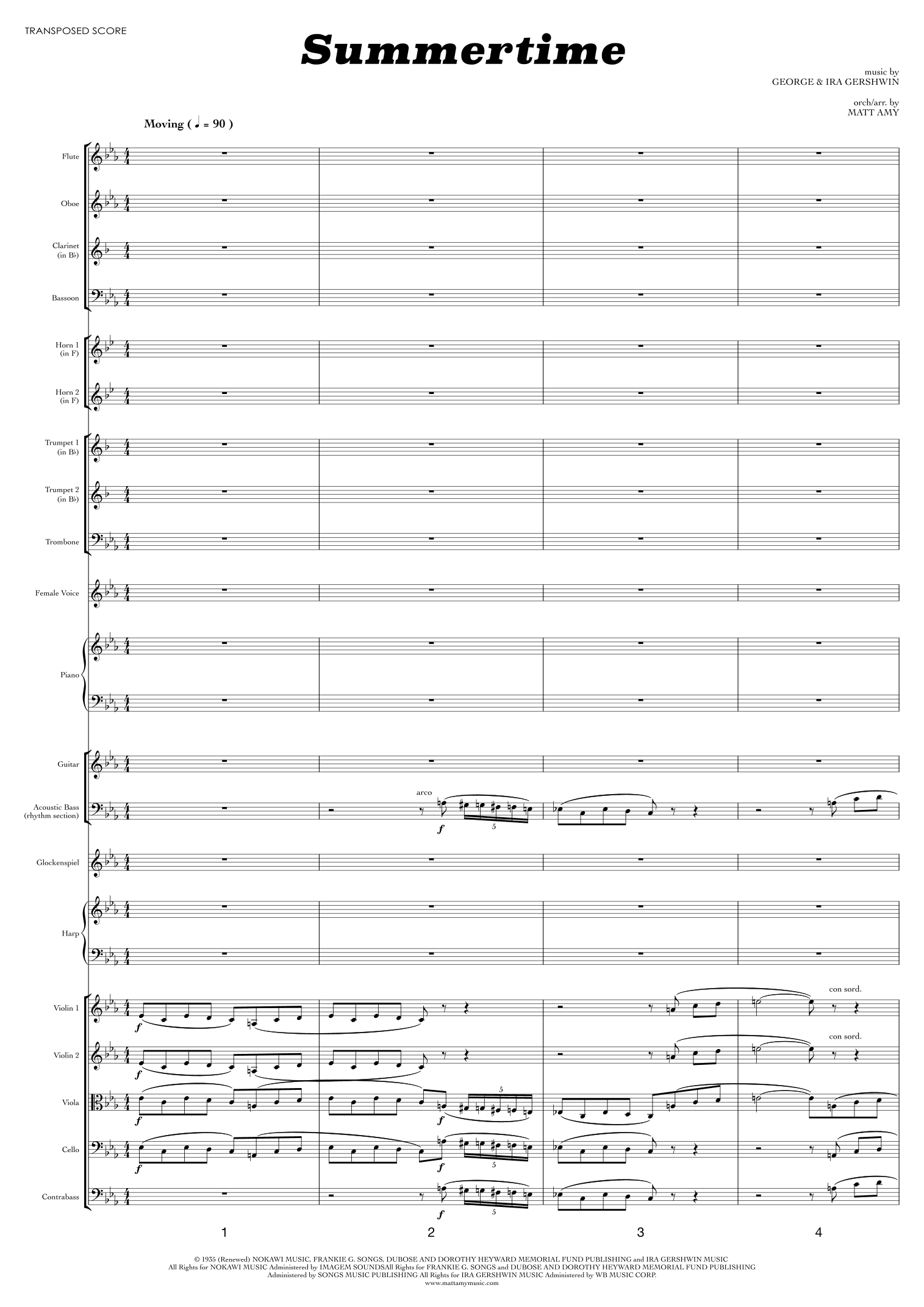 Summertime (arr. Matt Amy) by Ira Gershwin Full Orchestra