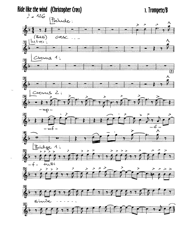Ride Like The Wind (arr. ZellerElsässer Dieter) Sheet Music