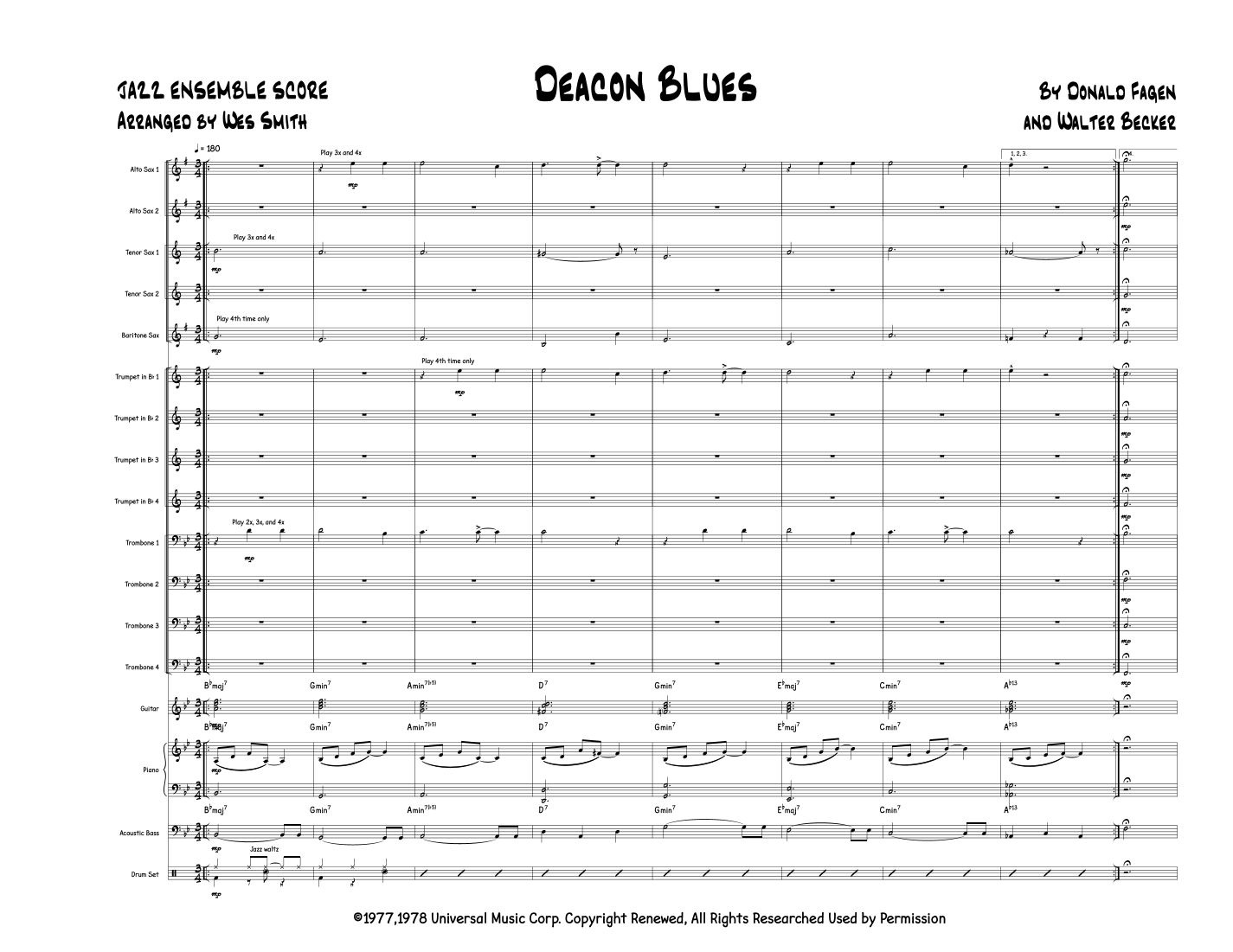 Deacon Blues (arr. Wes Smith) by Steely Dan Sheet Music for Jazz ...