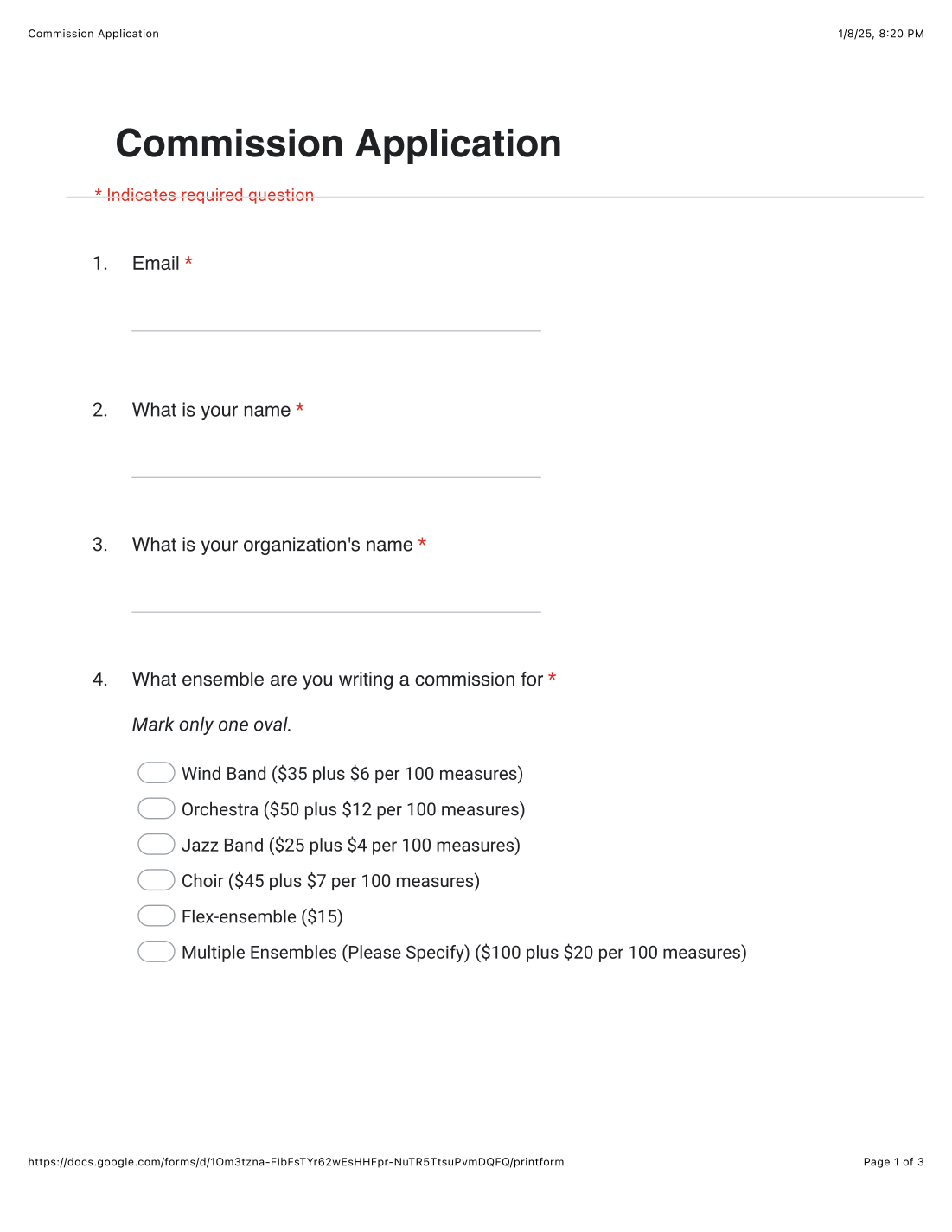 Commission Application by Wesley Besancon Sheet Music for Performance ...