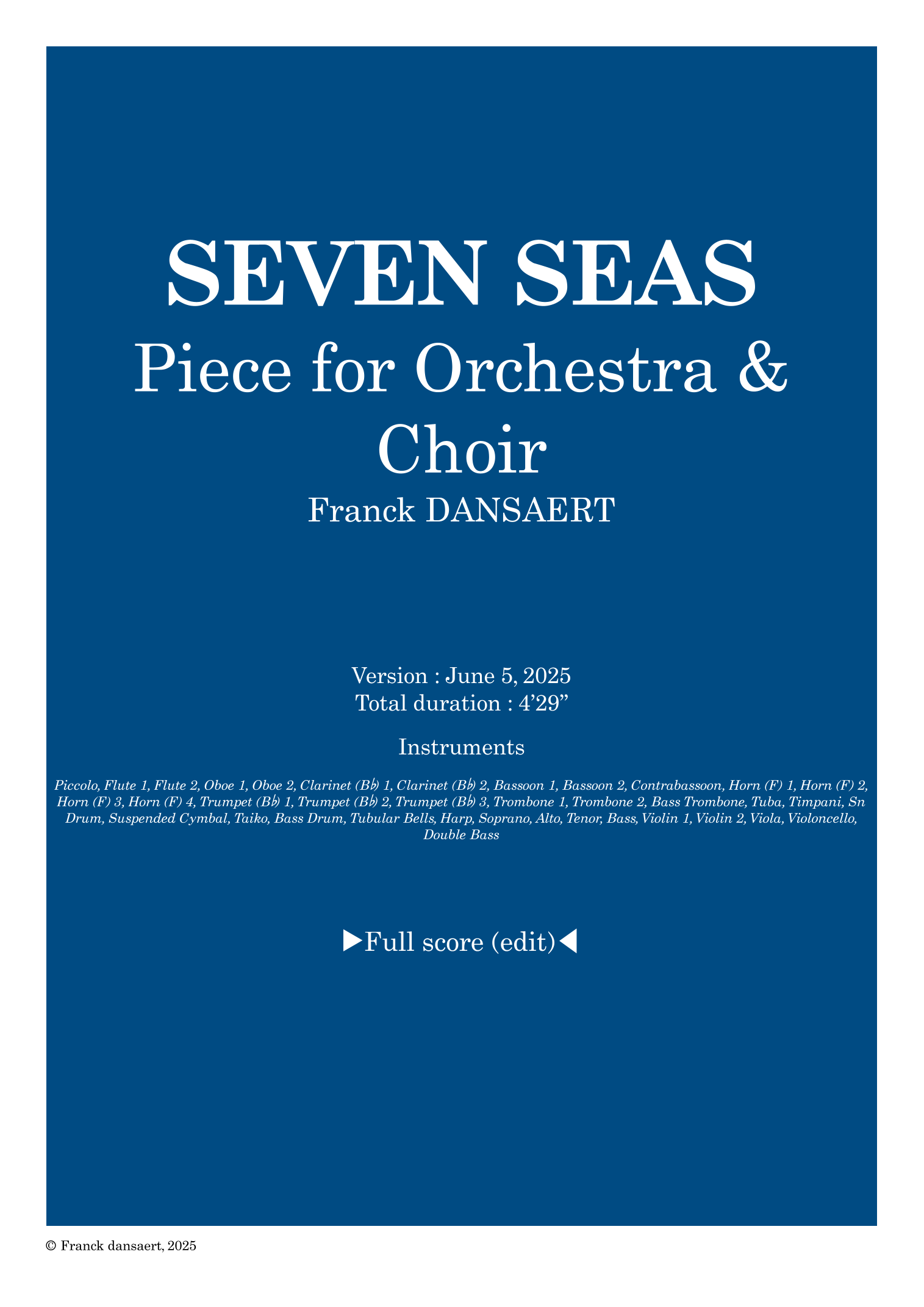 Seven Seas - Score Only by Franck Dansaert Full Orchestra