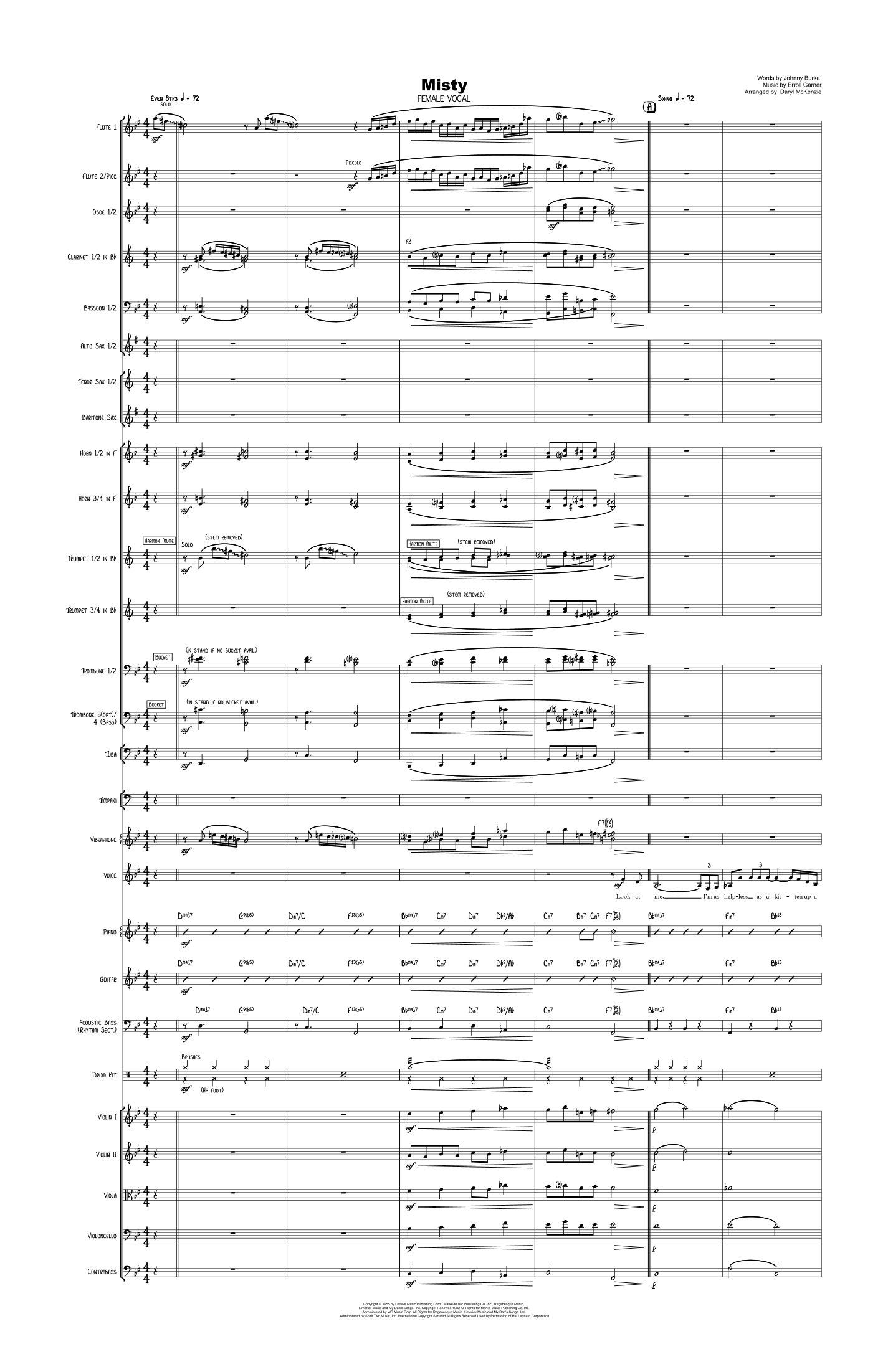 Misty (arr. Daryl McKenzie) by Sarah Vaughan Full Orchestra 管弦乐团全谱 - 预览