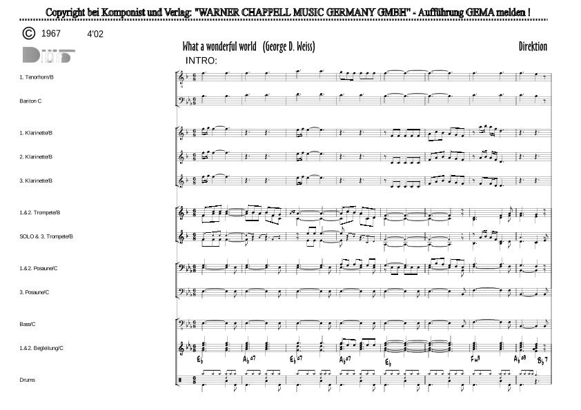 What A Wonderful World Sheet Music Louis Armstrong Performance Ensemble