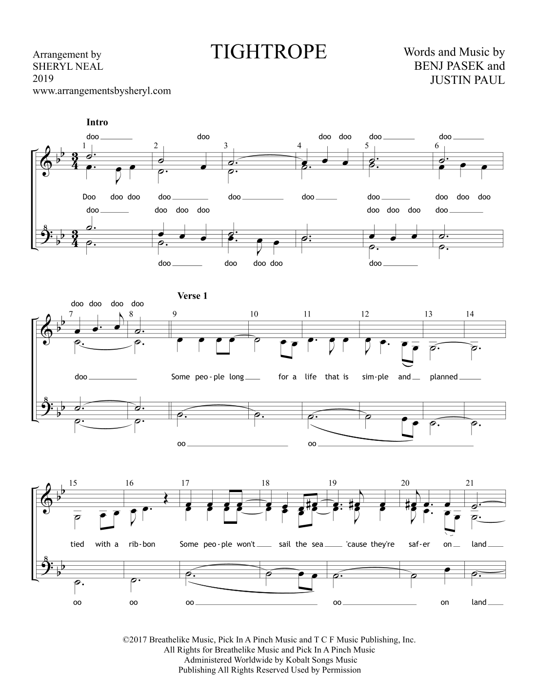 Tightrope by Michelle Williams Sheet Music for SSAA Choir (arr