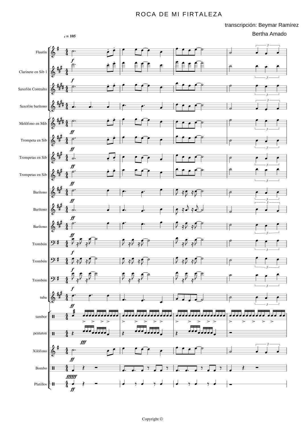 Mi Roca Partitura ROCA DE MI FORTALEZA (arr. Beymar Ramírez by Bertha Amado Sheet Music ...