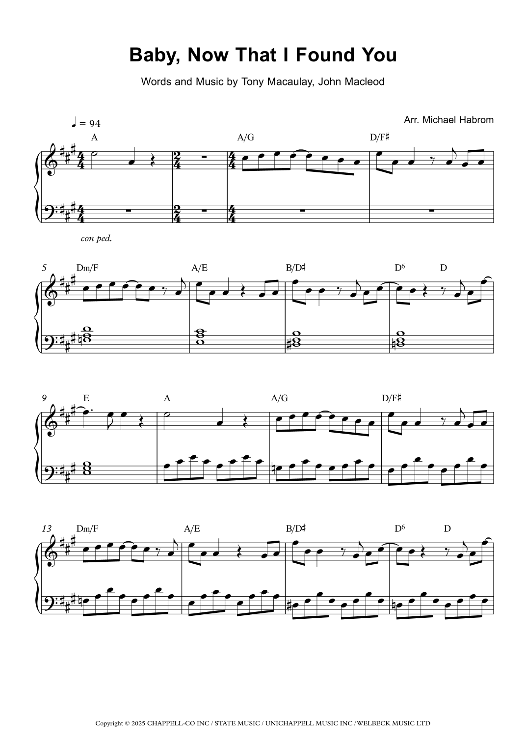 Baby Now That Ive Found You (arr. Michael Habrom) by Tony Macaulay ...