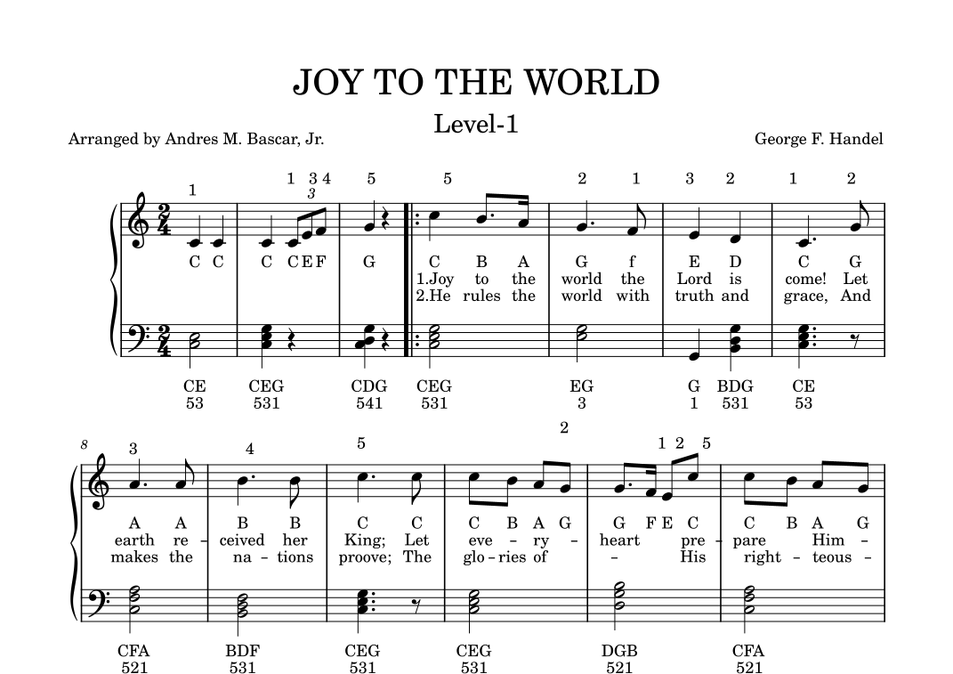 Joy to the World Easy Piano (arr. Andres M. Bascar, Jr.) Sheet Music ...